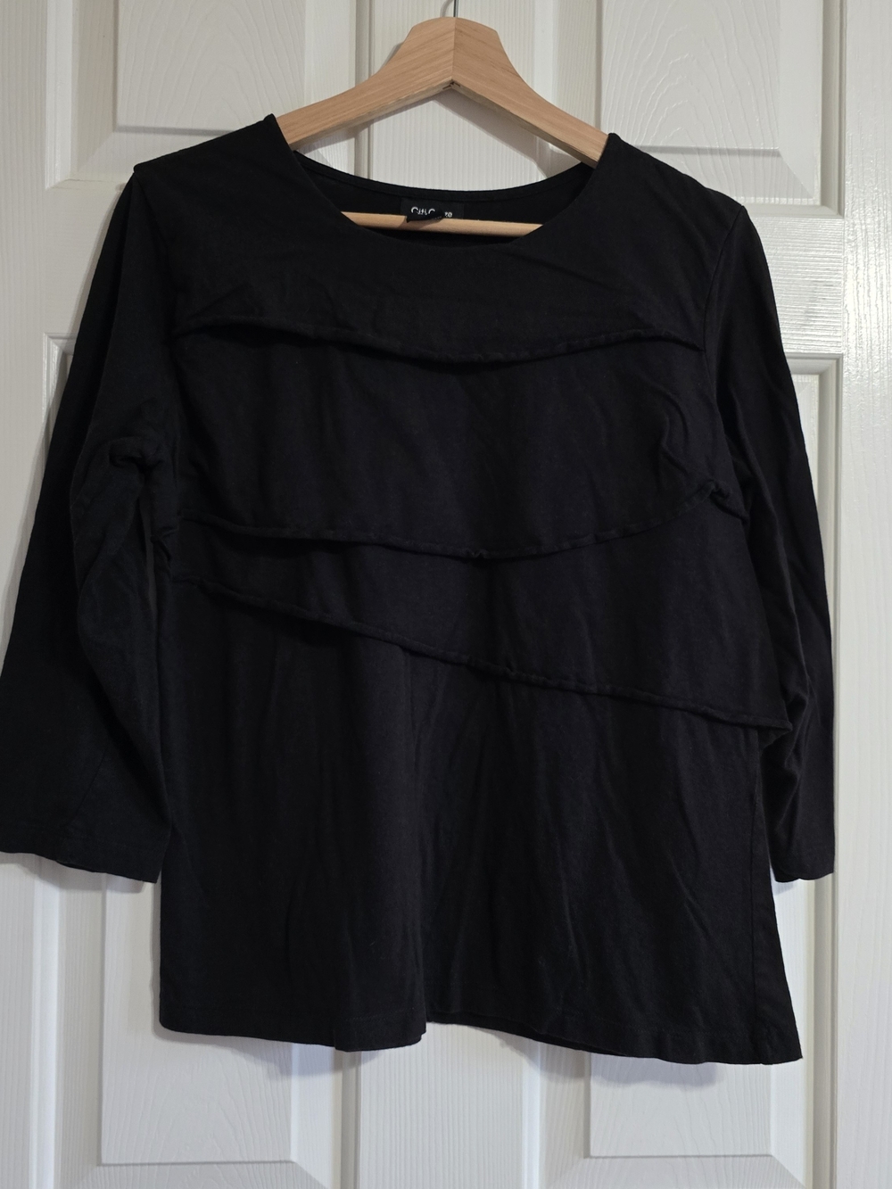 Citi Craze Women's Black Solid Knit Round Neck Pleated 3/4 Sleeve Top M
